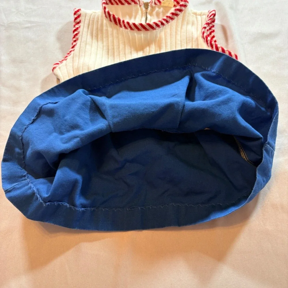 Vintage Nautical Sailboat Dress Girls Size 3 Sleeveless Striped Belt Blue Red